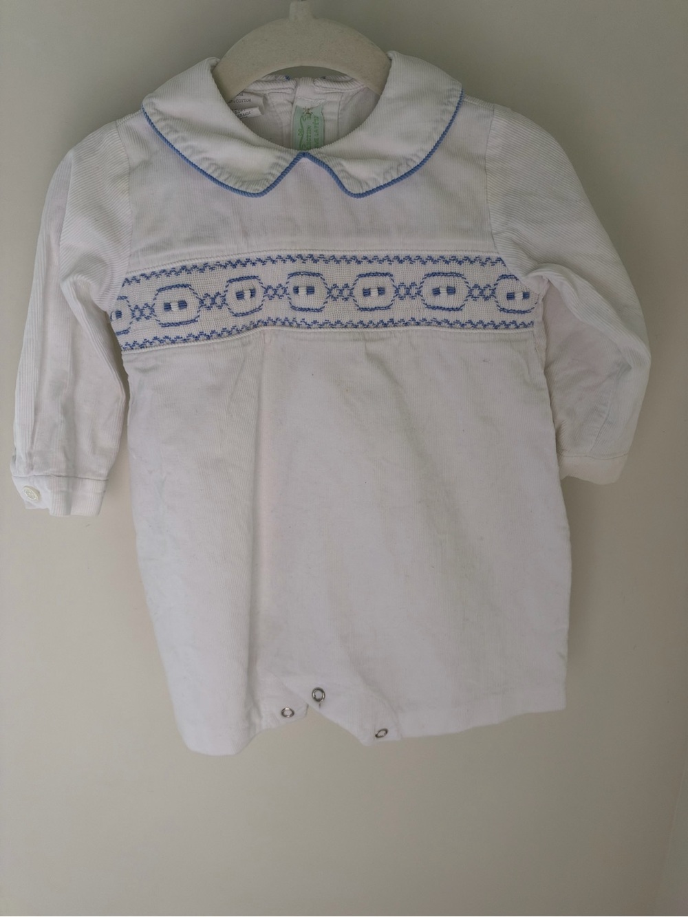 Smocked corduroy romper
